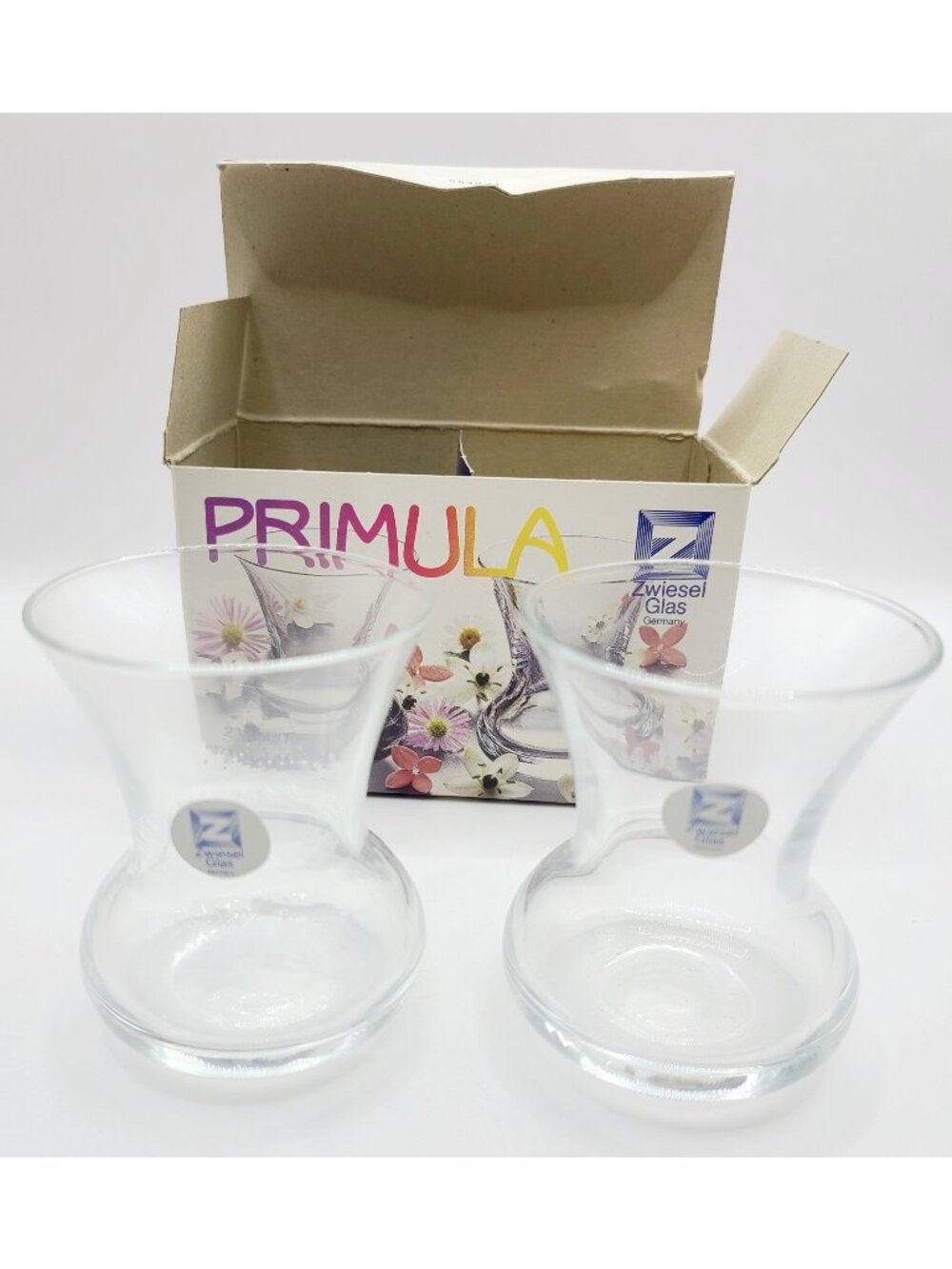 Zwiesel Glas "Primula" Mini Vase Set Of 2 Clear Glass Flower Vases in Box